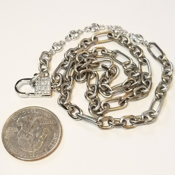 Trendy Lock Clasp Diamond Pave CZ Chain Necklace - Picture 12 of 12